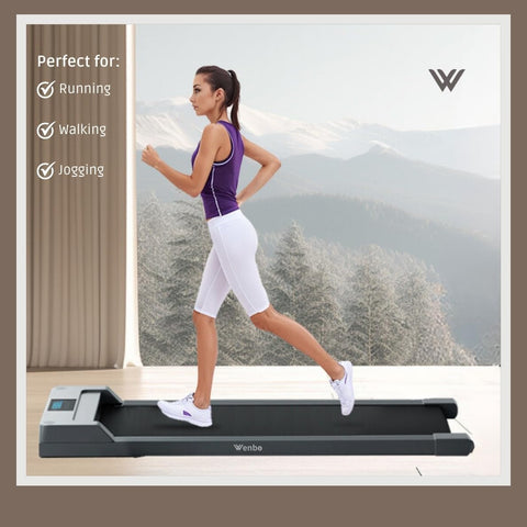 WENBO Walking Pad Under Desk Treadmill, Portable Treadmills Motorized Running Machine for Home, Remote Control, 120kg Capacity