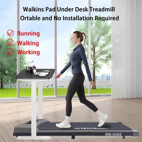 WENBO Walking Pad Under Desk Treadmill, Portable Treadmills Motorized Running Machine for Home, Remote Control, 120kg Capacity