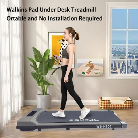 WENBO Walking Pad Under Desk Treadmill, Portable Treadmills Motorized Running Machine for Home, Remote Control, 120kg Capacity