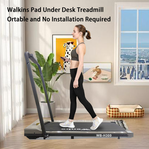 WENBO WB-H300 Walking Pad Under Desk Treadmill, Speed Range 1-12Km/h, Portable Treadmills Motorized Running Machine Treadmills for Home, Maximum Load 120kg Shortcut Key & Remote Control